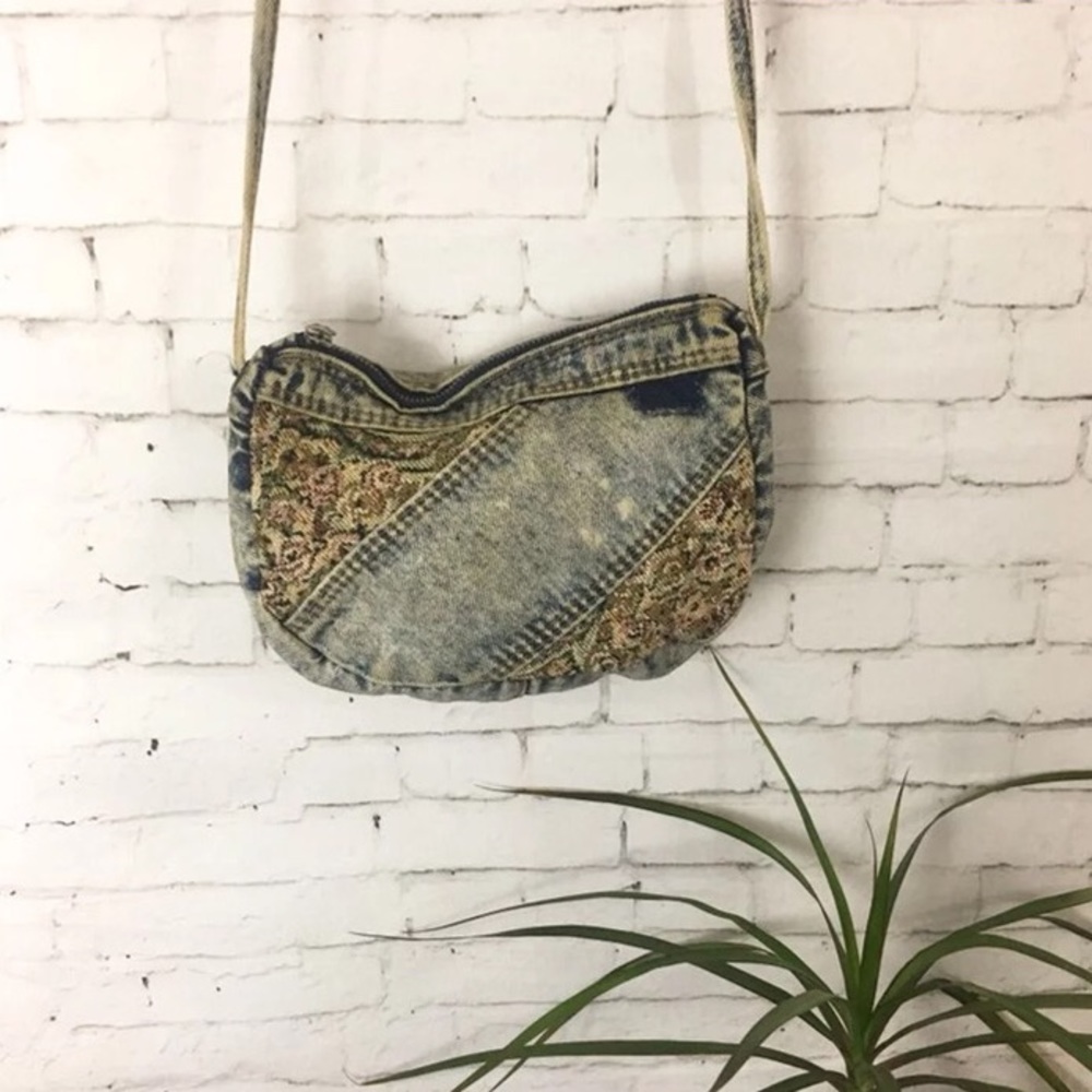 90s denim paisley patchwork crossbody bag